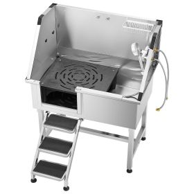 VEVOR 38 Inch Stainless Steel Dog Washing Station, Pet Grooming Tub with Hot & Cold Faucet, Showerhead, Home Wash Sink