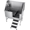 VEVOR Stainless Steel Dog Washing Station, 50 inch Pet Grooming Tub w/ Stairs, PE Water Filter Board