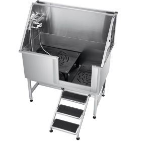 VEVOR Stainless Steel Dog Washing Station, 50 inch Pet Grooming Tub w/ Stairs, PE Water Filter Board