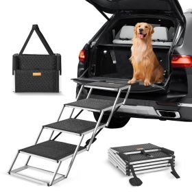 VEVOR Dog Stair for Cars, Wide 4-step Dog Car Steps, Folding Dog Car Ramp with Nonslip Surface, Portable Pet Steps Lightweight Aluminum for Car (Default: Default)